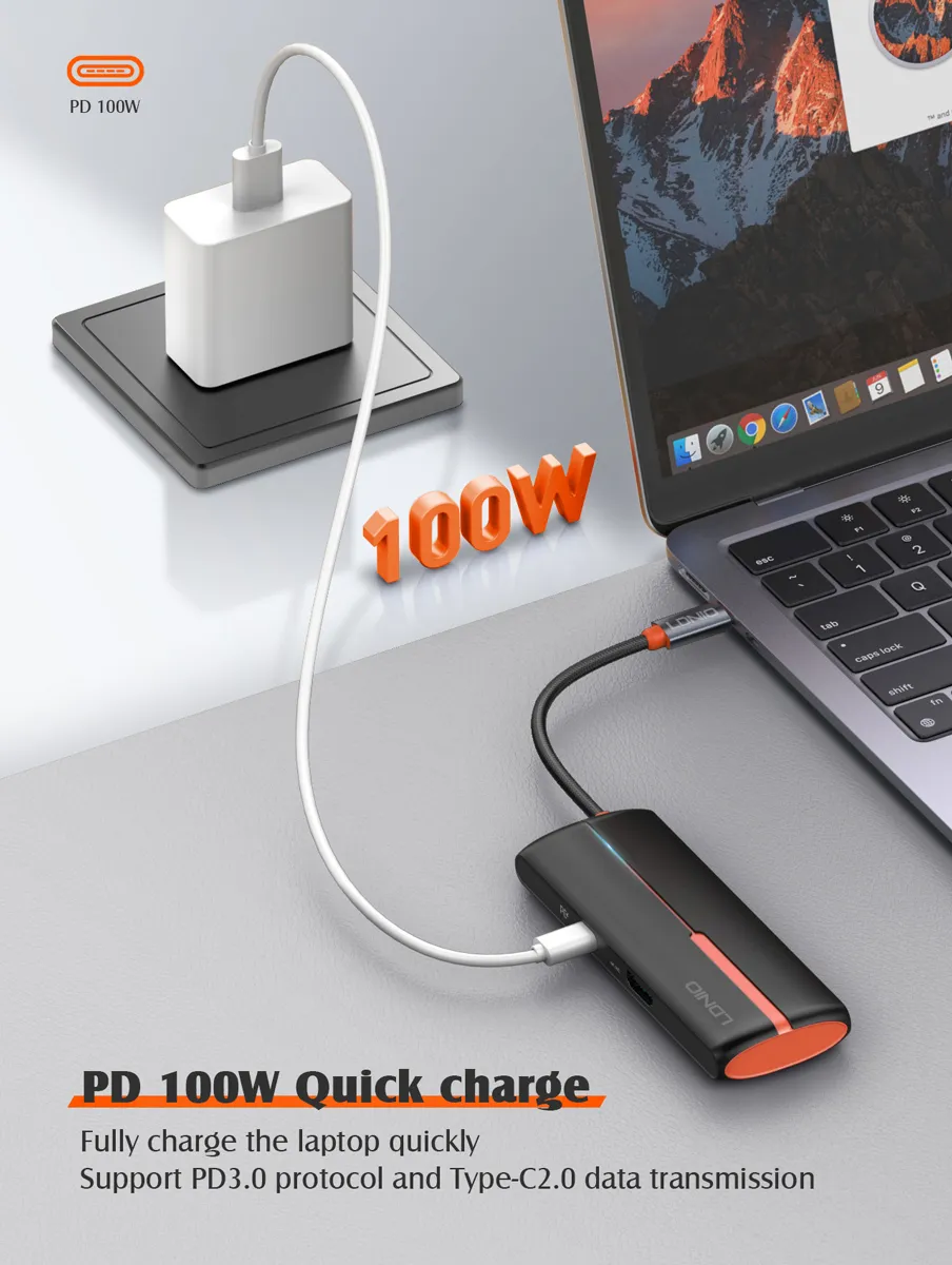 LDNIO docking station DS-25H, 5 θυρών, USB-C σύνδεση, 4K, 100W PD, μαύρο